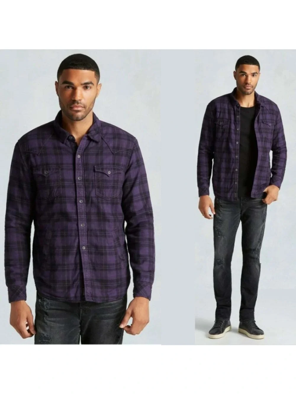 TRUE RELIGION Men's‎ WESTERN SHIRT JACKET PURPLE PLAID Size Small Pockets
